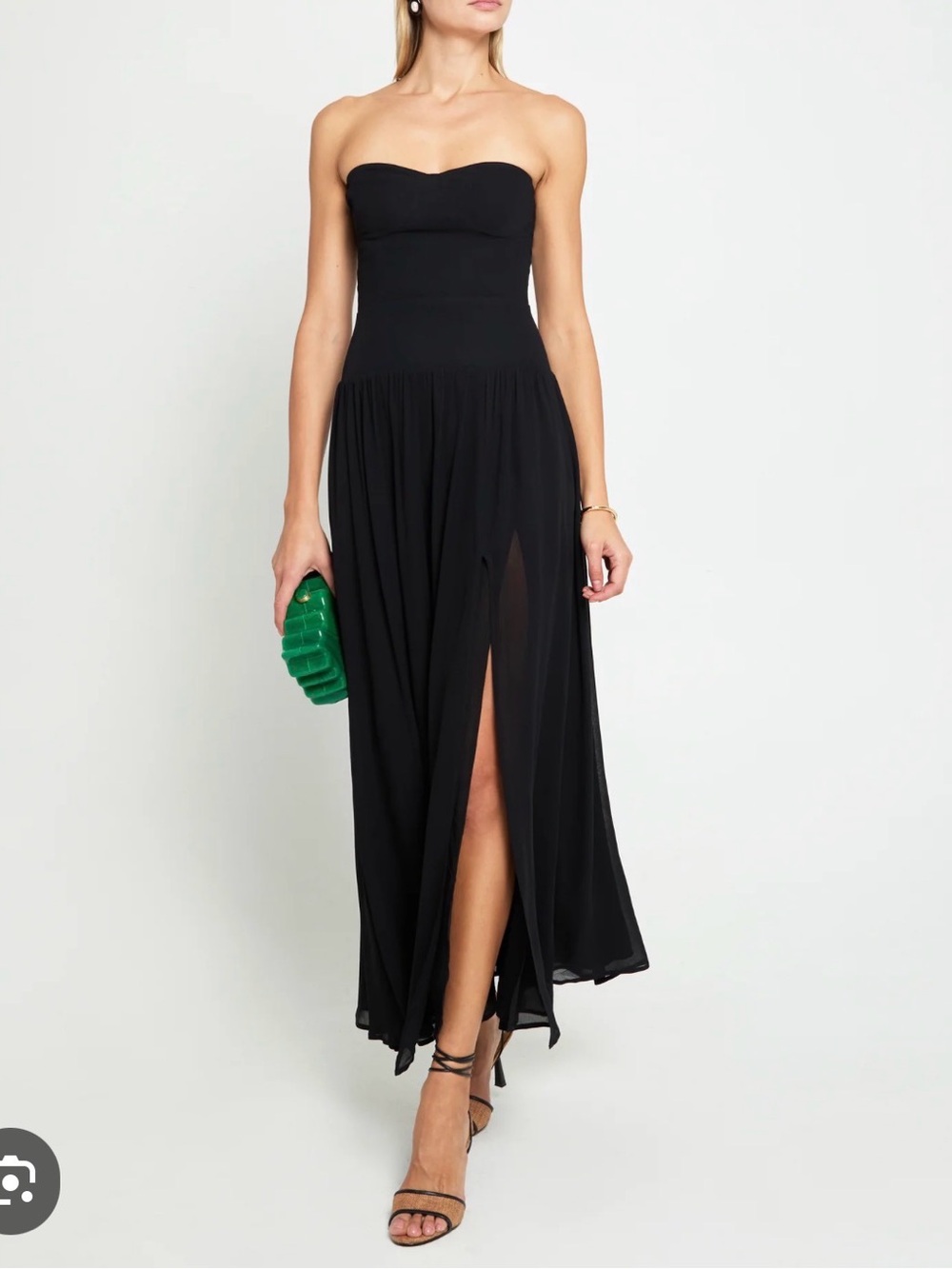 NWT o.p.t Kinny Strapless Black Maxi Dress with High Front Slit